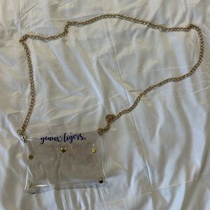 lsu clear crossbody clutch with gold chain
